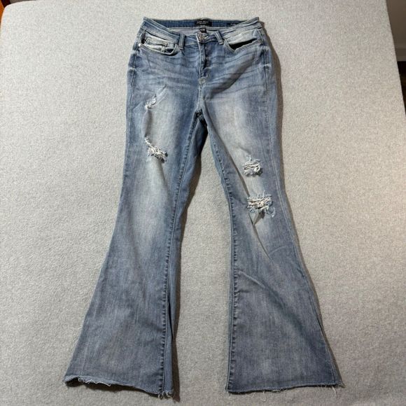 Judy Blue Jeans Womens 29 Blue Flare High Rise Stretch Denim Distressed - Picture 1 of 13